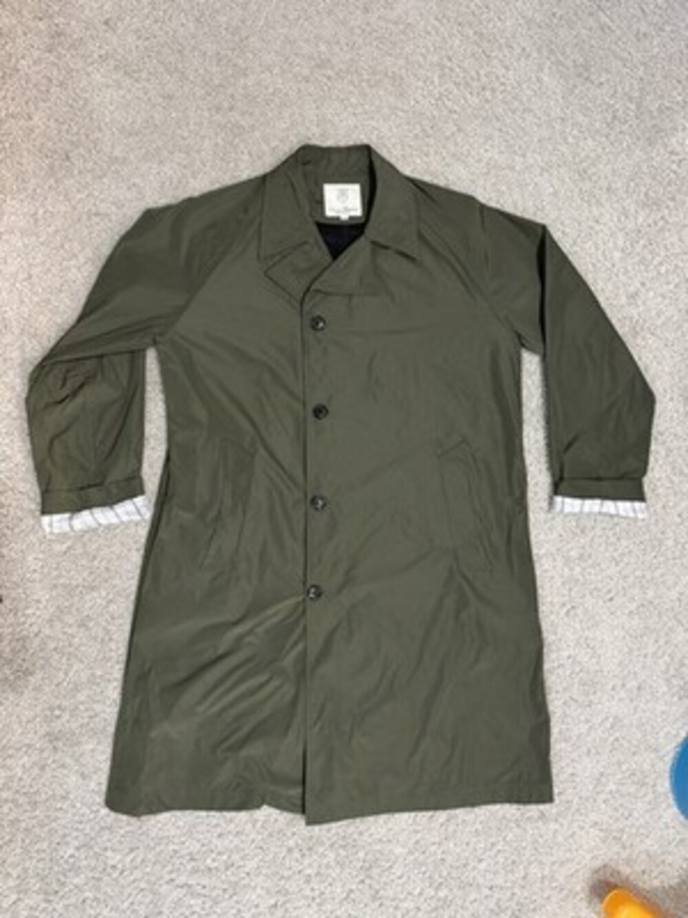 Vintage Trench Coat Mens Olive Medium Button Up Long Sleeve Removable Lining
